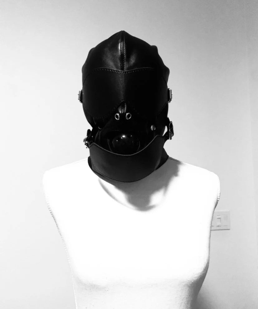 Bondage hood with ball gag-Mature