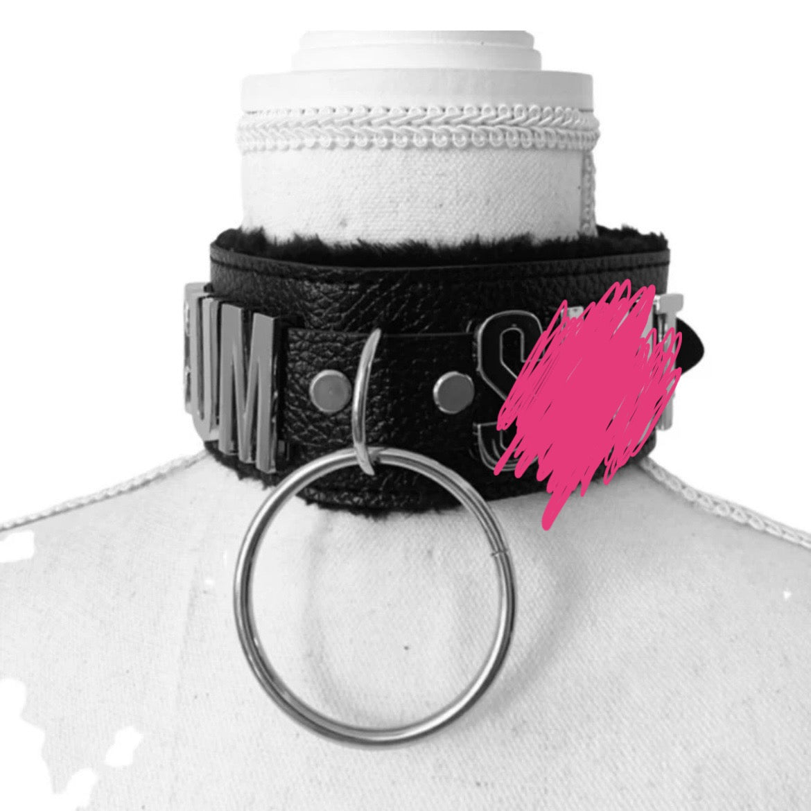 Custom fur lined o ring choker collar - add your customization at checkout
