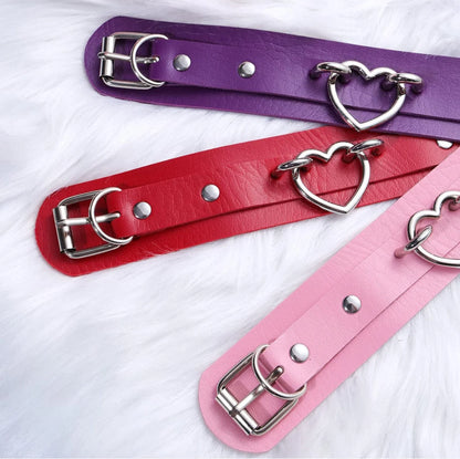 Heart choker collar, leash and cuffs set