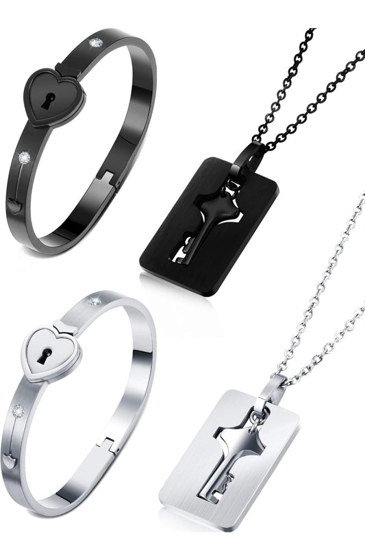 Locking titanium bracelet and key necklace