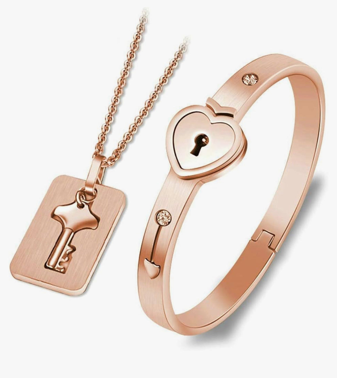 Locking titanium bracelet and key necklace
