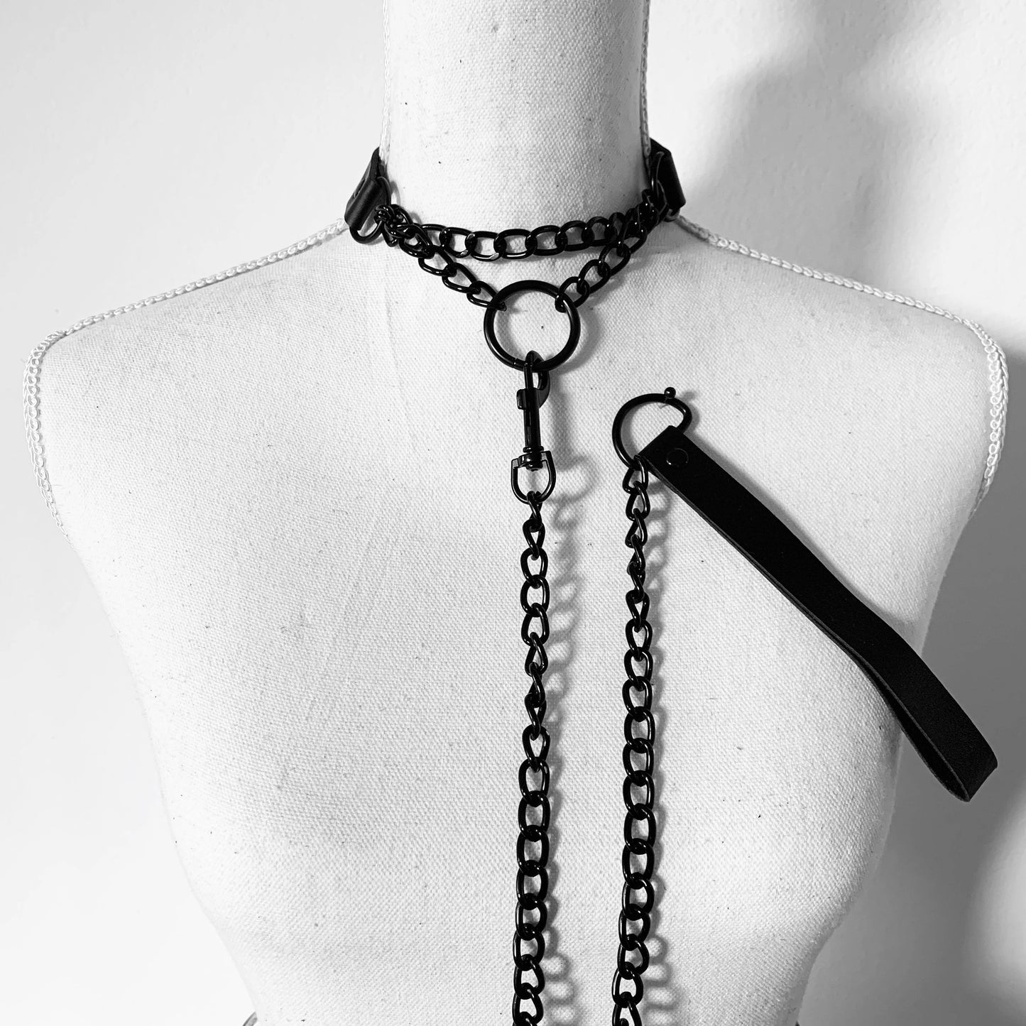 Martingale black chain choker collar with leash